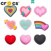 Charm cross Jibbitz Trang Trí Trái Tim Bé Gái Màu Hồng Phụ Kiện Giày Thời Trang Sticker Dép cross