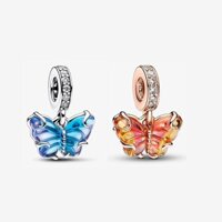 Charm hình bướm thủy tinh Murano màu hồng và vàng