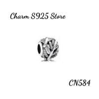 CHARM PAN ALE HOẠ TIẾT CHIẾC LÁ ĐÍNH ĐÁ TRẮNG BẠC S925 THUẦN KHIẾT HÀNG CAO CẤP