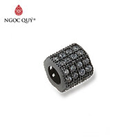 Charm trụ lục giác đính đá - Ngọc Quý Gemstones - Đen đính đá trắng - 7.3x7.1mm