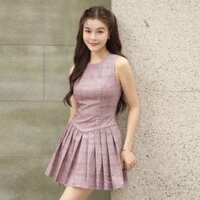 CHASONNÉ -  LIMITED EDITION Đầm sát nách kẻ caro chân xếp ly dáng xòe xinh xắn Euphoria BLush Dress |  ND00016S