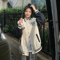 (Chất da lộn cao cấp) Áo khoác bomber nữ phong cách Hàn Quốc thêu chữ 1986 Hopy_Store