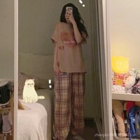 [CHẤT DÀY] Set Đồ Bộ Gồm 1 Áo Phông Và Quần Culottes Kẻ Caro Chất Cực Xịn Freesize Dưới 60Kg Cho Nàng Siêu Xinh