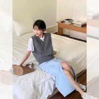 (Chất đẹp) ÁO GILE LEN NỮ LÔNG THỎ CỔ V PHOM VỪA KIỂU DÁNG BASIC ĐƠN GIẢN, ÁO LEN GI LÊ CỔ TIM TRƠN VINTAGE QUẢNG CHÂU