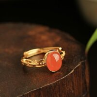 Chất Liệu Nước Tự Nhiên Nam Đỏ Mã Não Bạc Vỏ Vàng Trứng Mì Nhẫn Nữ Mạ Vàng Bạc Mới Phong Cách Trung Hoa Vàng Kẻ Sọc Ngọc20250303