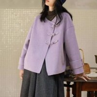 [Chất liệu Polyester Không dễ biến dạng Phong cách Trung Quốc mới Áo khoác len màu tím phong cách Trung Quốc dành cho nữ Mùa đông Plus Size Béo mm Rời nhẹ nhàng Tính khí Áo khoác len ngắn20250119