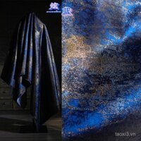 [Chất liệu polyester] Vải thêu gradient hai mặt màu xanh vàng, họa tiết vintage, váy cheongsam sáng tạo, vải thiết kế Hanfu