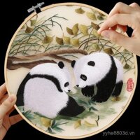 [Chất liệu thêu hoàn chỉnh] Bộ dụng cụ thêu Su thêu DIY, gói vật liệu thêu, người mới bắt đầu, vật liệu thêu gấu trúc bạch quả, phong cách cổ Tô Châu
