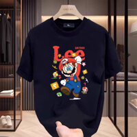 Chất Lượng Cao 200GSM Cặp Đôi Áo Thun Tay Ngắn Rời Hàn Quốc Họa Tiết Mario In Hình Tay Ngắn Cặp Đôi Trang Phục