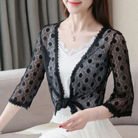 CHẤT LƯỢNG LOẠI 1 Áo khoác nữ, áo khoác ren tà ngắn 13 cao cấp, thoáng mát, sang trọng C130 - ĐEN - 2XL