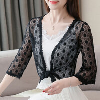 CHẤT LƯỢNG LOẠI 1 Áo khoác nữ, áo khoác ren tà ngắn 13 cao cấp, thoáng mát, sang trọng C130 - ĐEN - S