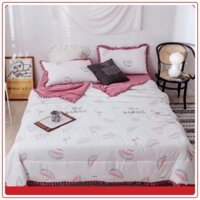 [Chất lượng] Sỉ Bộ chăn ga gối đũi trần viền ren bánh bèo mẫu dưa hồng Cao Cấp