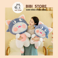 [CHẤT MỀM MỊN] Thú bông Gấu Mèo DuDu trắng đội mũ cá mập 80cm cười tít siêu dễ thương