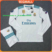 [Chất Vải FEX, Dài Tay , in Tên số] Real Madrid Trắng, Bộ Quần áo bóng đá gai lưới cao cấp size châu âu, logo thêu