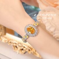 Châu Âu Mỹ ins Phong Cách Mới Full Kim Cương Hình Bầu Dục Vòng Tay Kim Cương Vàng Nữ