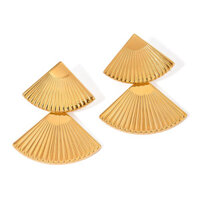 Châu Âu Mỹ ins Phong Cách Mới Vàng 18k Bông Tai Quạt Đôi Bằng Thép Không Gỉ Nữ
