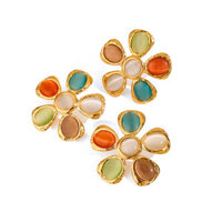 Châu Âu Mỹ INS Phong Cách Vàng 18K Thép Không Gỉ Nhiều Màu Sắc Bông Tai Hoa Nữ