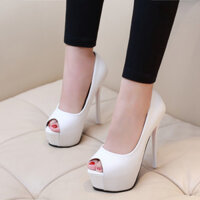 Châu Âu Mỹ Nông Miệng Nữ Giày Đơn Gót Cao Miệng Cá Sandal Chống Thấm Nước Gót Dày Chuyên Nghiệp OL Tính Khí Cao