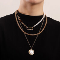 Châu Âu Mỹ Trang Sức Hợp Thời Trang Thoáng Mát Chụp Đường Phố Nhiều Lớp Hình Học Đĩa Ngọc Trai Vòng Cổ Áo Len Dây Chuyền Nữ Thu Đông Vòng Cổ