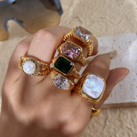 Châu Âu Mỹ Xu Hướng Thời Trang Nhẫn Zircon Mạ Vàng 18K Thép Không Gỉ INS Influencer Nhẫn Cặp Nhẫn Trang Sức Ban Đầu
