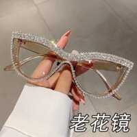 Châu Âu Phong Cách Mỹ Kính Đọc Sách Phong Cách Mới Nữ Cá Tính Handmade Kim Cương Đính Mắt Mèo Lớn Chống Ánh Sáng Xanh Kính Đọc Sách Retro Cao Cấp