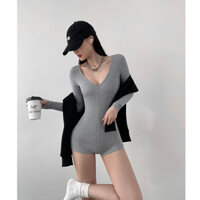Châu Âu Phong Cách Mỹ Mở Cổ Dây Kéo Quần Short Dài Tay Một Mảnh Khiêu Vũ Thể Dục Thể Thao Một Mảnh Body Skinny Yoga Top Màu Xám Skinny Dài Tay hông Quần Short Dây Kéo Gợi Cảm V @ -
