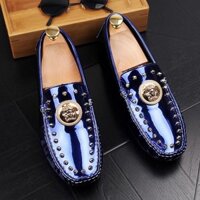 Châu Âu Station Peas Giày Nam Xuân 2023 Phong Cách Mới Tạo Kiểu Tóc Hợp Thời Trang Phù Hợp Với Đinh Tán Độc Đáo Lười Giày Da Thường Ngày