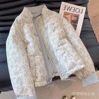 Châu Âu Trạm Retro Đứng Cổ Áo Hoa Bông Áo Khoác Mùa Thu Mùa Đông Nhỏ Giản Dị Lỏng Hàn Quốc Ngọt Ngào Bông Áo Khoác Osmc