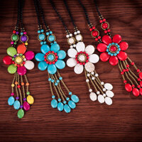 Châu Âu và Mỹ Bohemian gió bán đá quý vòng cổ dài cho phụ nữ Vintage Thái Lan Wax Rope Handmade dệt hoa áo len chuỗi
