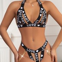 Châu Âu và Mỹ chữ in ruy băng dây xích kim loại Gắn Đầu Máy treo cổ đồ lót sexy