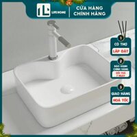 Chậu Bàn Đá Vuông - Chậu Rửa Mặt Lavabo Đặt Bàn Vuông Sứ Trắng Phủ Nano Hàng Chính Hãng Bảo Hành Một Năm
