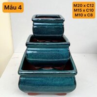 Chậu bonsai Vuông mini xanh ngọc gốm Bát tràng 1 size BM-194