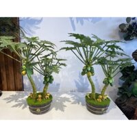 chậu cây đu đủ giả , cây chuối giả mini giống thật trang trí bàn, tủ kệ, decor, làm quà tặng…