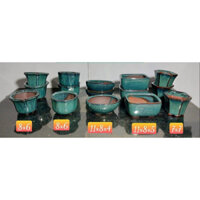 Chậu cây mini men xanh hỏa biến  gốm bát tràng sen đá