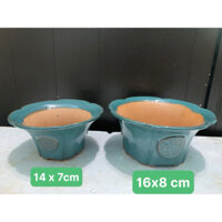 Chậu cây mini  tròn loe miệng gốm bát tràng men xanh 2 size