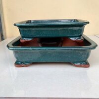 Chậu Chữ nhật bonsai cây cảnh màu xanh gốm Bát tràng 2 size SP914