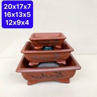 Chậu chữ nhật bonsai cây cảnh màu đỏ  3 size SP781