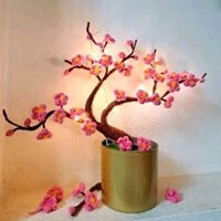 Chậu đào bằng len, chậu đào bonsai chưng tết, cây đào handmade