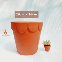 Chậu đất nung - Ly gờ hoa, miệng chậu 16cm, chiều cao 16cm