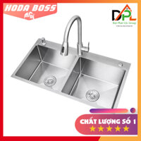 [CHẬU ĐÚC] Chậu Rửa Chén Bát INOX SUS 304 HODABOSS,Chậu rửa bát đúc inox 2 hố giá rẻ-TẶNG RỔ INOX