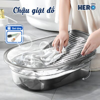 Chậu giặt đồ trong suốt kèm tấm chà quần áo HERO thông minh chất liệu nhựa PET chịu lực tốt siêu bền