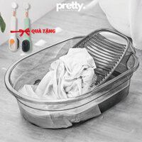 Chậu Giặt Đồ Trong Suốt Kèm Tấm Chà Quần Áo Thông Minh Chất Liệu Nhựa PET