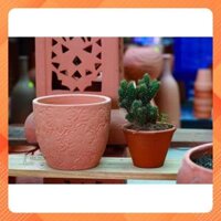 Chậu Gốm Đất Nung (Terracotta) Hình Vót Vân Hoa Mặt Trời D16xH16cm – Decor văn phòng