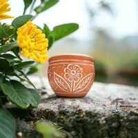 Chậu Gốm Đất Nung Trồng Cây Dáng Chum Vân Hoa Rộng 13cm X Cao 10cm – Decor văn phòng