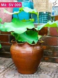 Chậu gốm trồng sen đk 40 cao 45 cm, mã SV009, chậu sành vuốt tay thủ công, miệng lượn mềm mại, trồng sen, trang trí sân vườn tiểu cảnh, gốm sứ bát tràng tinh vân