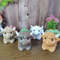 Chậu hoa bò cao cấp FUNG, Chậu hoa nhựa Mini Yak nhiều màu, Trang trí nhà cửa Nghệ thuật mô phỏng động vật dễ thương Chậu sáng tạo Bể cá