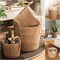 Chậu hoa đơn giản Bắc Âu Cỏ biển dệt Giỏ hoa phong cách mộc mạc Xô lưu trữ