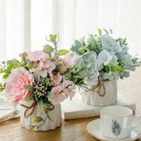 Chậu hoa giả cắm sẵn - Chậu hoa giả để bàn - Bình hoa giả trang trí phòng khách, bàn học, bàn làm việc