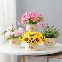 Chậu hoa giả để bàn, Chậu hoa Life cắm sẵn nhiều mẫu trang trí, decor sang trọng