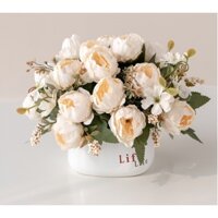 Chậu hoa giả để bàn - Chậu hoa giả decor cắm sẵn trang trí phòng khách, kệ tivi,...Bình hoa giả trang trí